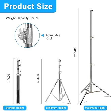 Stainless Steel Light Stand 280cm Heavy Duty Photo Studio Light Stand Stainless Steel Light Stand 280cm Heavy Duty Photo Studio Light Stand